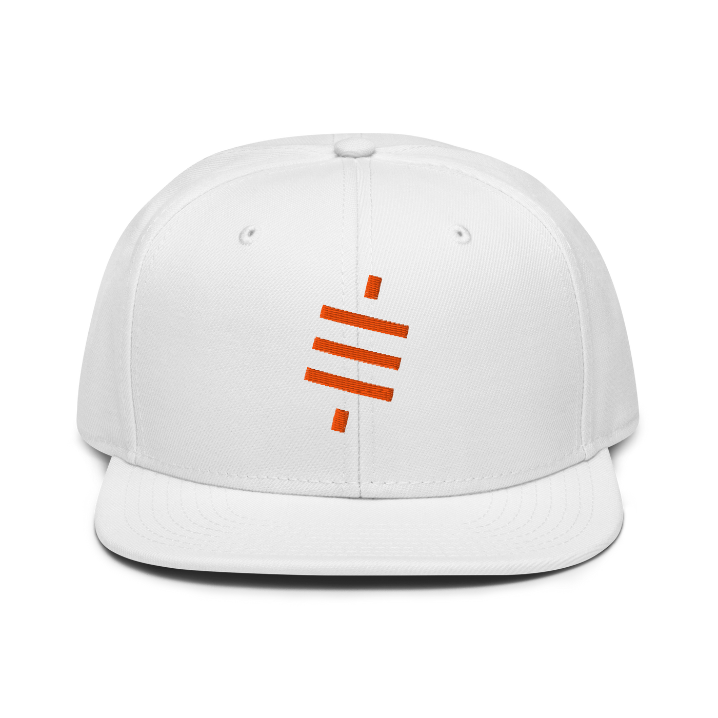 Sats Symbol bitcoin snapback hat in White, front view.