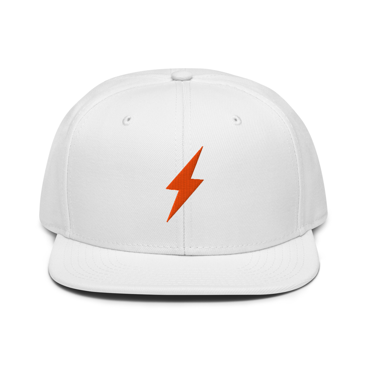 Lightning bitcoin snapback hat in White, front view.