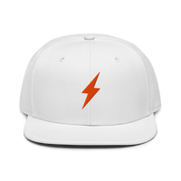 Lightning bitcoin snapback hat in White, front view.
