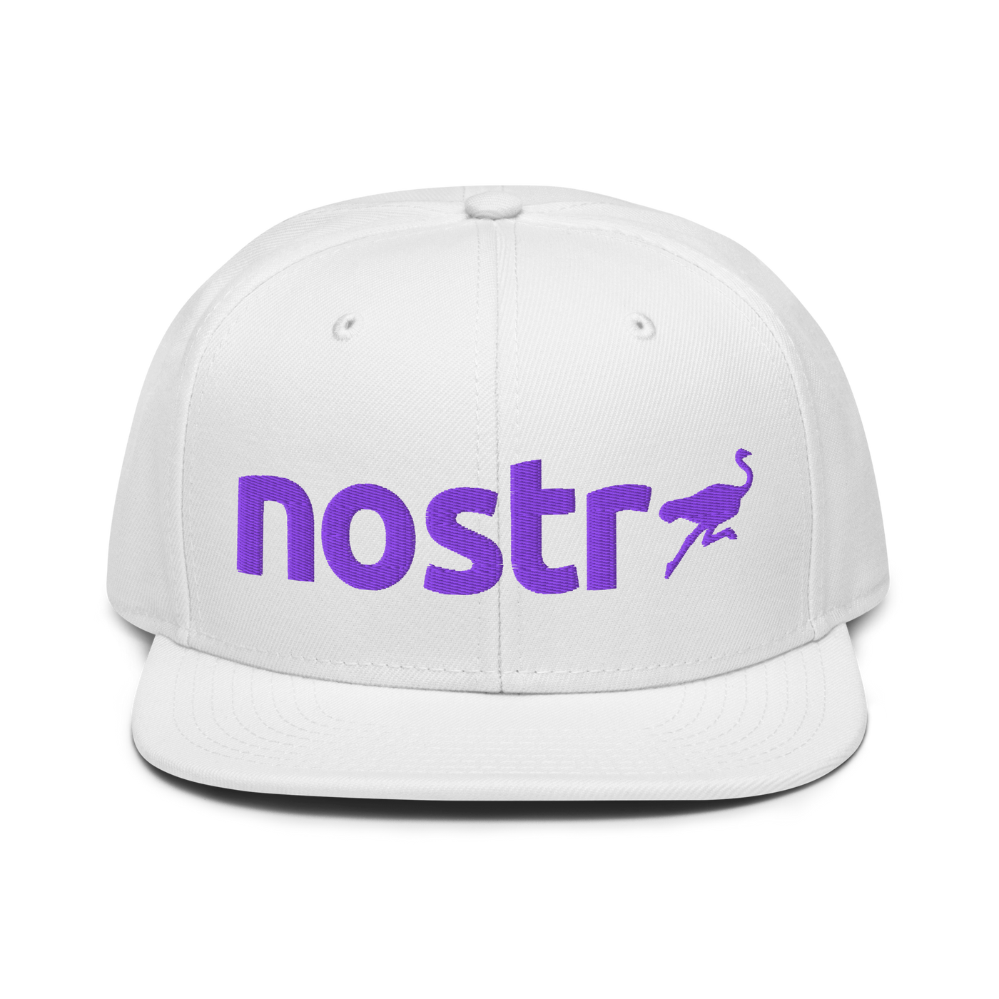 Nostr nostr snapback hat in White, front view.
