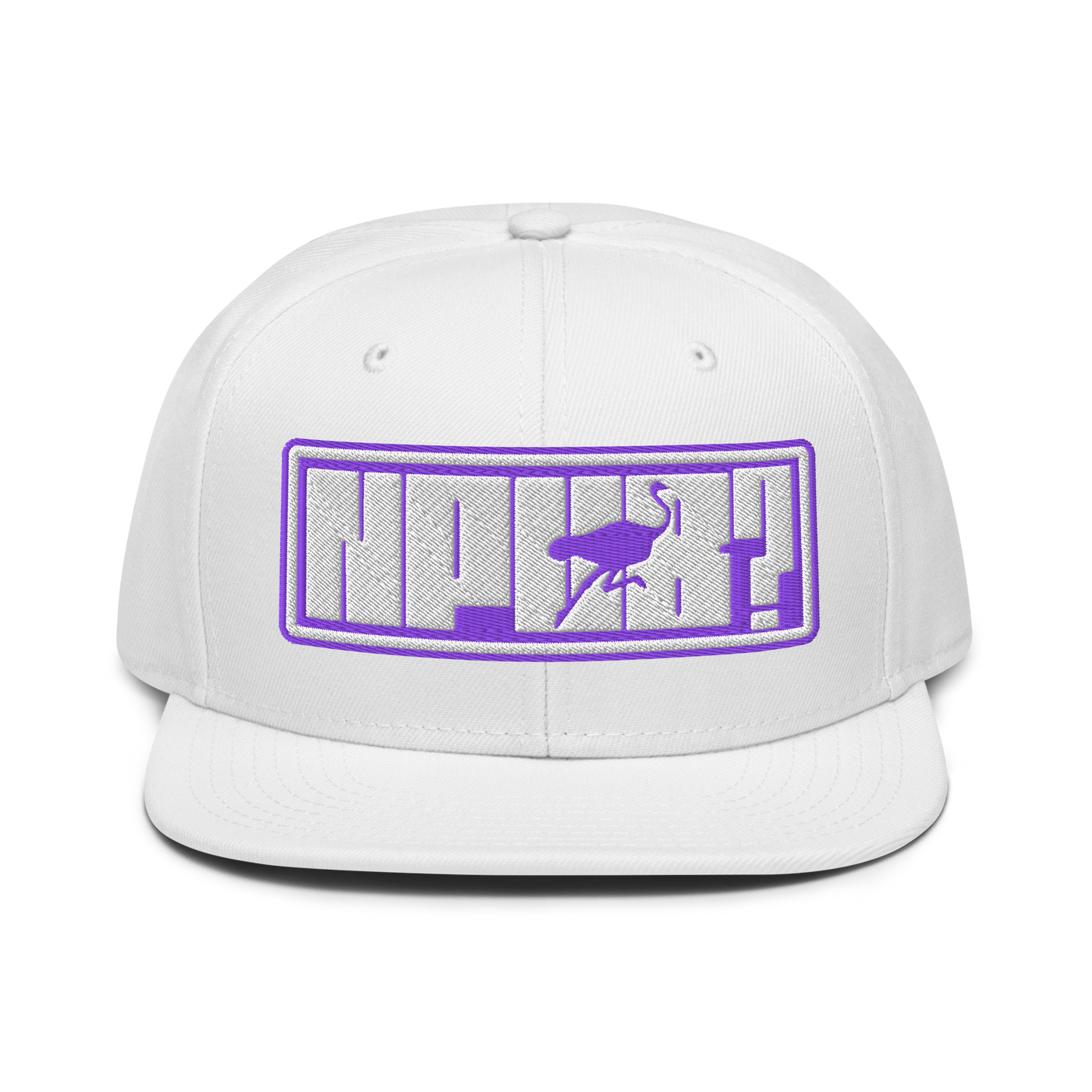 nPub? nostr snapback hat in White, front view.