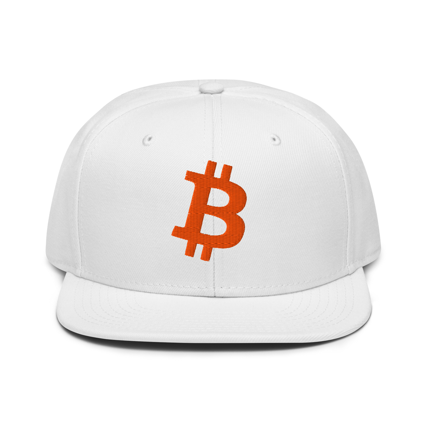 Bitcoin B bitcoin snapback hat in White, front view.