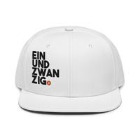 Einundzwanzig bitcoin snapback hat in White, front view.