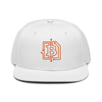Circuit Board bitcoin snapback hat in White, front view.