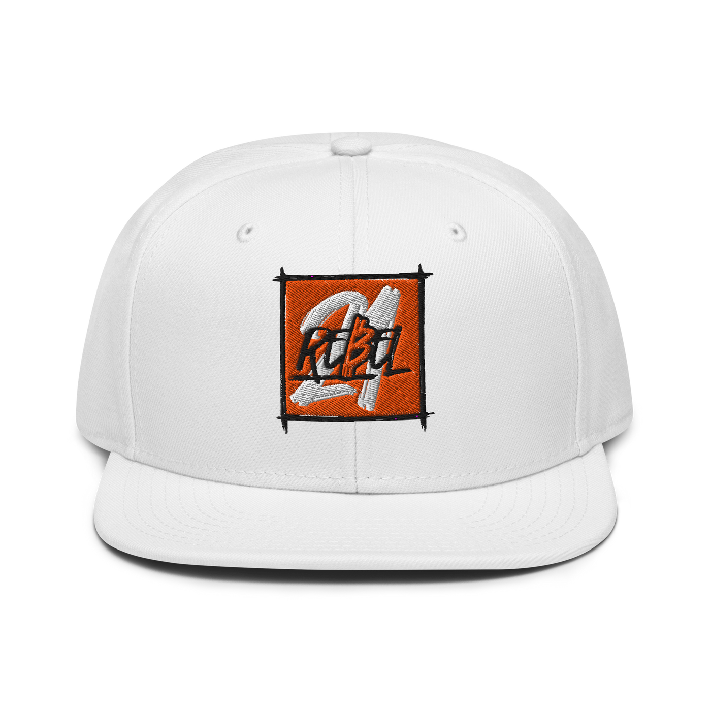 21 Rebel bitcoin snapback hat in White, front view.