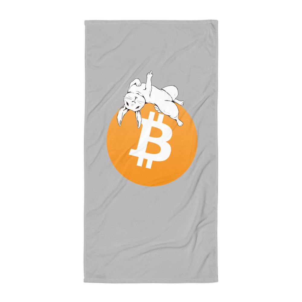 Front view of a grey f*** fiat money bitcoin towel.