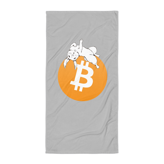 Front view of a grey f*** fiat money bitcoin towel.