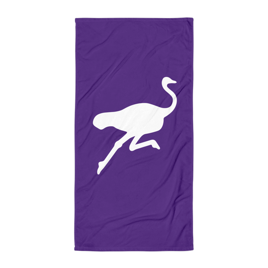 Front view of a purple nostrich nostr towel.