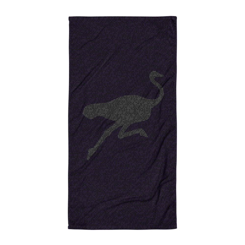 Front view of a black nostr binary nostr towel.