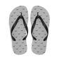 Top view of a pair of silver and black bitcoin flip flops.