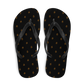 Top view of a pair of black bitcoin flip flops.