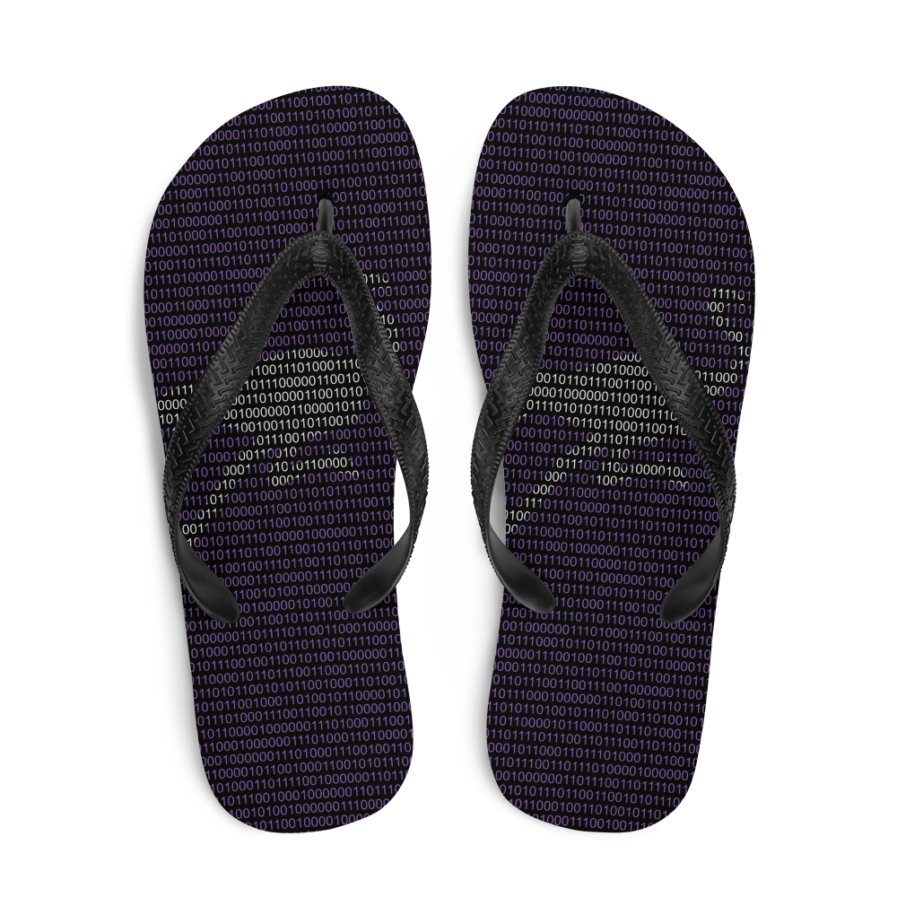 Top view of a pair of black nostr flip flops.