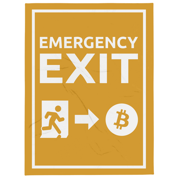 Bitcoin Emergency Exit throw blanket with soft silk touch fabric and bold design