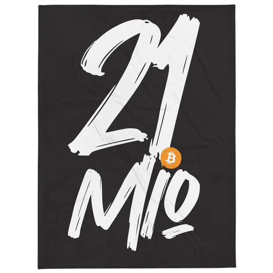 Front view of a black bitcoin blanket.