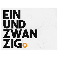 Soft silk touch Einundzwanzig movement bitcoin throw blanket with white reverse side and hypoallergenic fabric