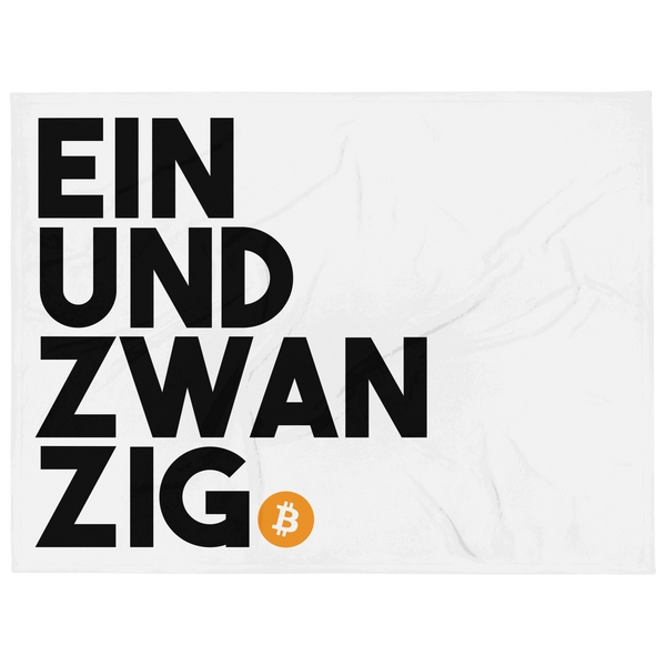 Soft silk touch Einundzwanzig movement bitcoin throw blanket with white reverse side and hypoallergenic fabric
