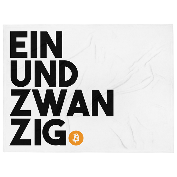 Einundzwanzig bitcoin throw blanket, front view.
