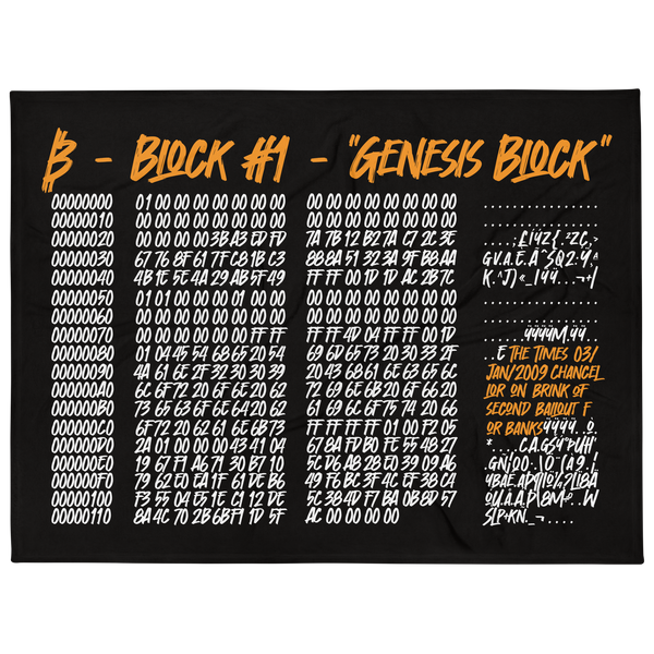 Genesis Block bitcoin throw blanket, front view.