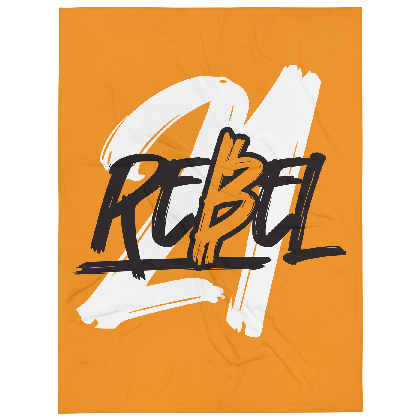 21 Rebel bitcoin throw blanket, front view.