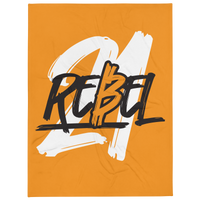 21 Rebel bitcoin throw blanket, front view.