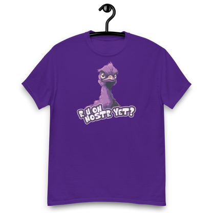 Front view of a purple nostr shirt.