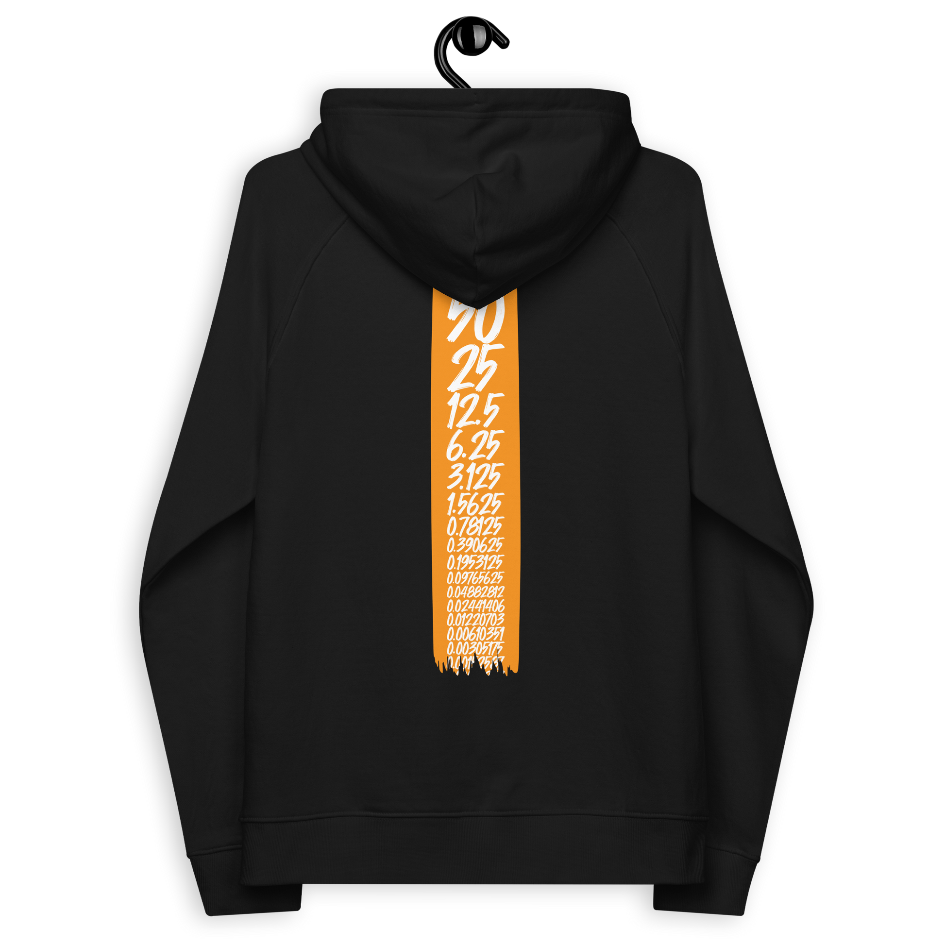 Back view of a black bitcoin hoodie.