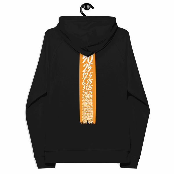 Eco-friendly Bitcoin Halving certified raglan hoodie with sustainable logos