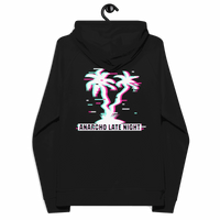 Back view of a black aln hoodie.