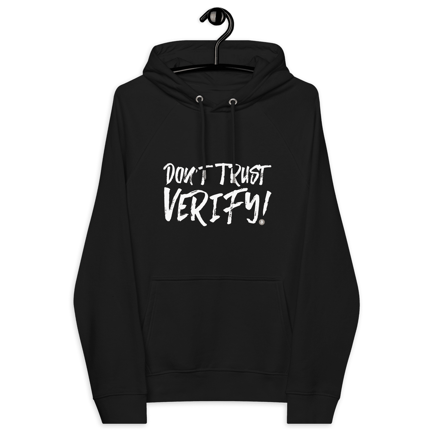Don't Trust Verify sustainable bitcoin hoodie certifications icons ECO PETA GOTS OCS GRS