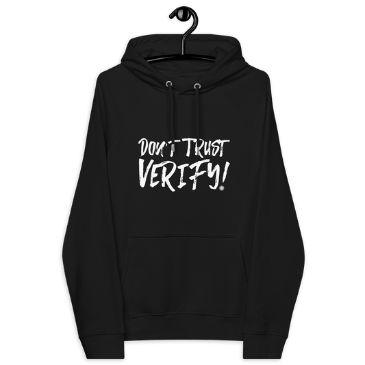 Front view of a black bitcoin hoodie.