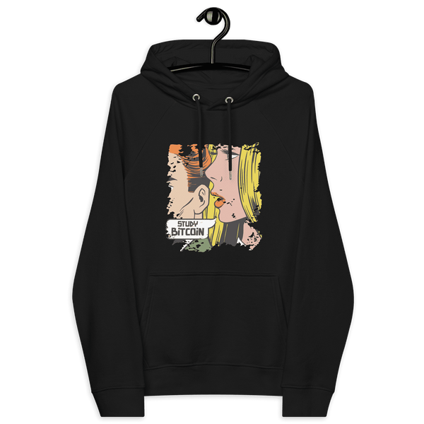 Eco-friendly Study Bitcoin Hoodie with multiple sustainability certifications and educational message
