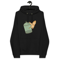 Eco-friendly Escape from Fiat Madness bitcoin hoodie with certification logos