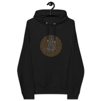 Eco-friendly Bitcoin Binary hoodie with binary code design and certification logos