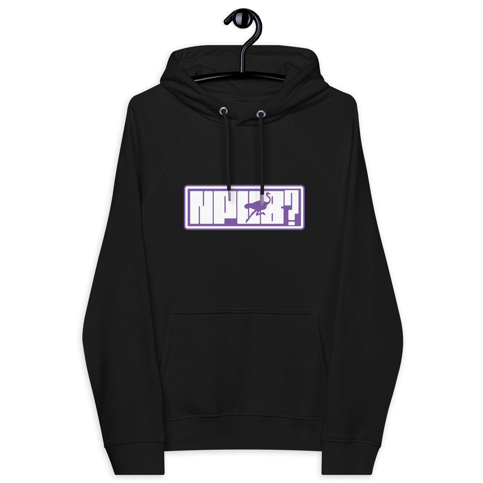 Front view of a black nostr hoodie.