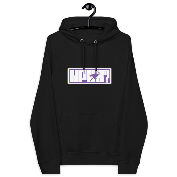 nPub Nostr Hoodie with eco-friendly certification badges including OEKO-TEX, PETA, GOTS, OCS, and GRS
