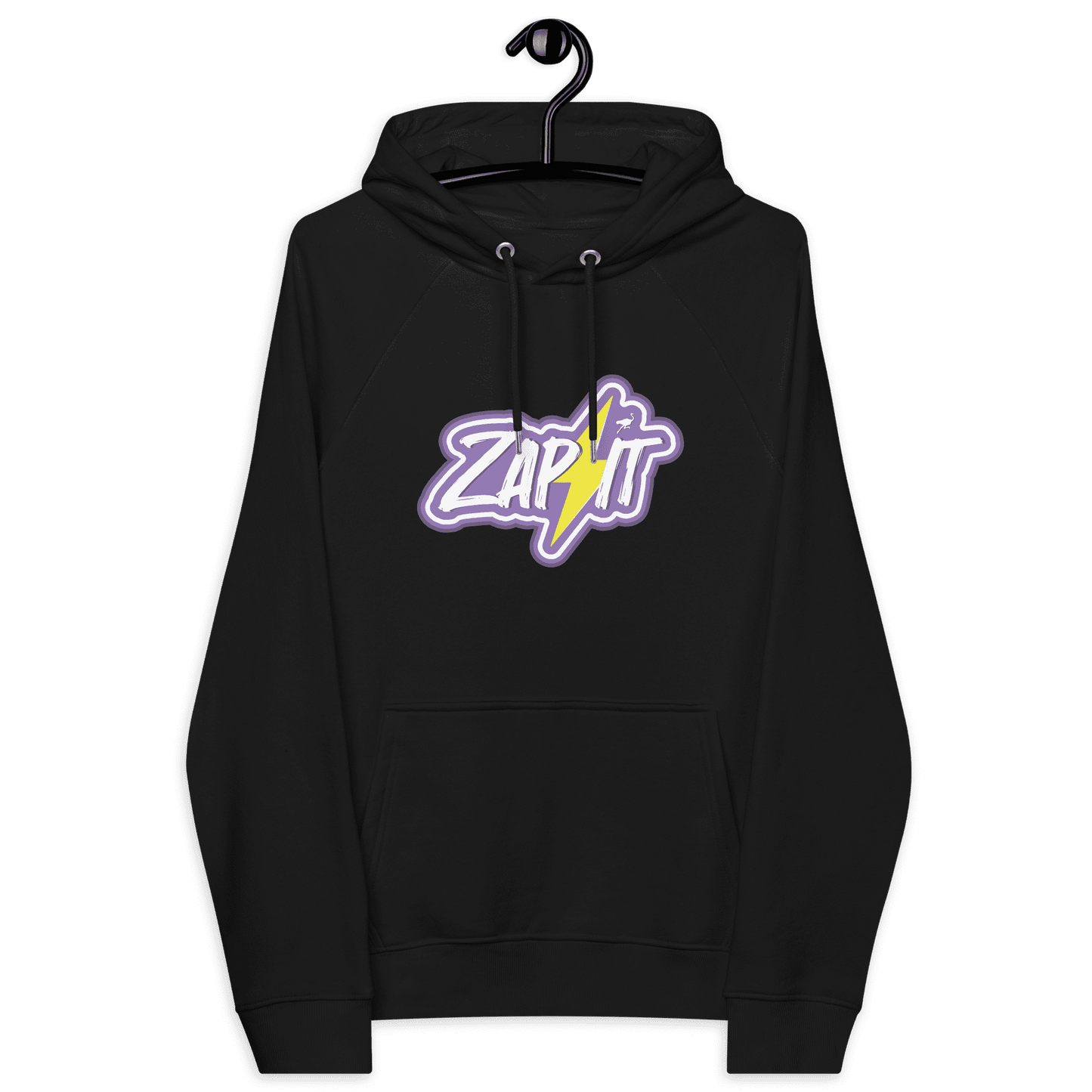 Front view of a black nostr hoodie.