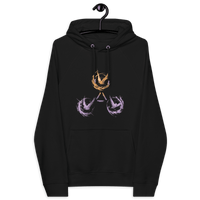 Eco-friendly Freedom Bitcoin Hoodie with Trinity of Freedom design and certification logos