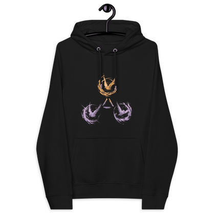 Front view of a black bitcoin hoodie.