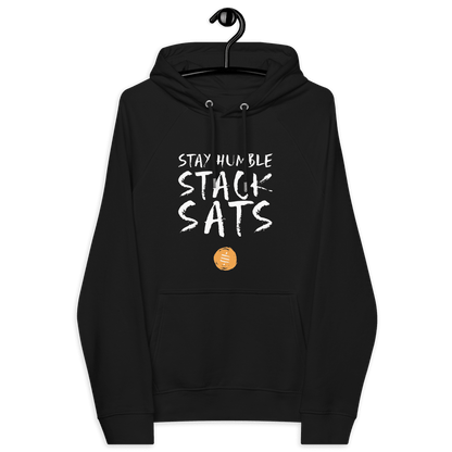 Front view of a black bitcoin hoodie.