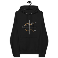 Certification logos for OEKO-TEX, PETA, GOTS, OCS, and GRS on Eco Raglan Bitcoin Hoodie featuring Elliptic Curve Cryptography design
