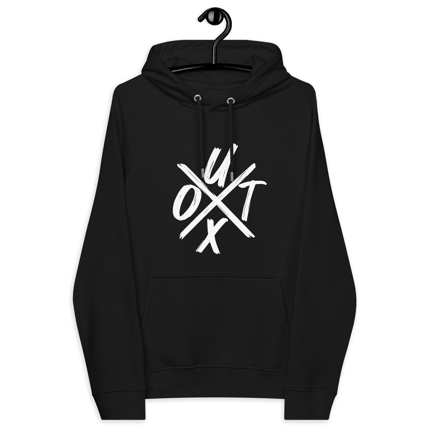 Certification logos for sustainable textile and ethical standards on Eco Raglan Bitcoin Hoodie promoting UTXO management