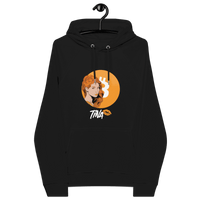 TINA Bitcoin Hoodie eco-friendly raglan with sustainable certifications and Bitcoin design