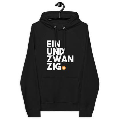 Front view of a black bitcoin hoodie.