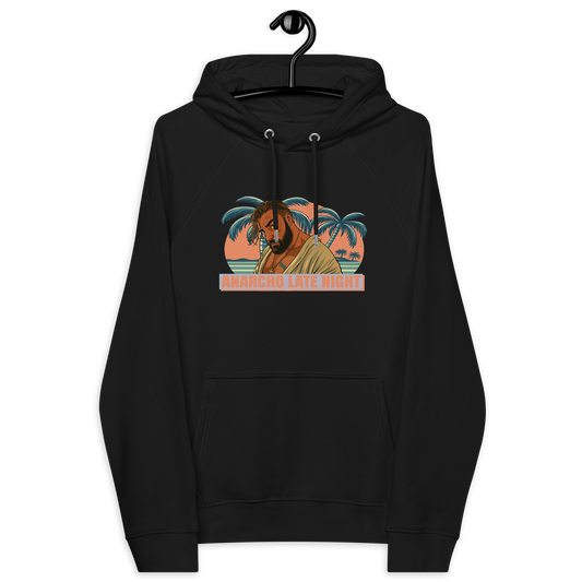 Front view of a black aln hoodie.