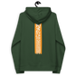 Back view of a bottle green colored bitcoin hoodie.