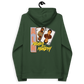 Back view of a bottle green colored aln hoodie.