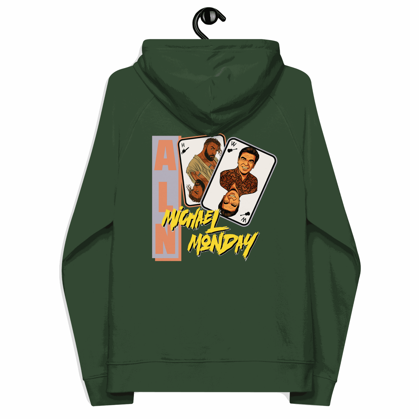 Michael Monday Anarcho Late Night eco-friendly raglan hoodie with certification logos