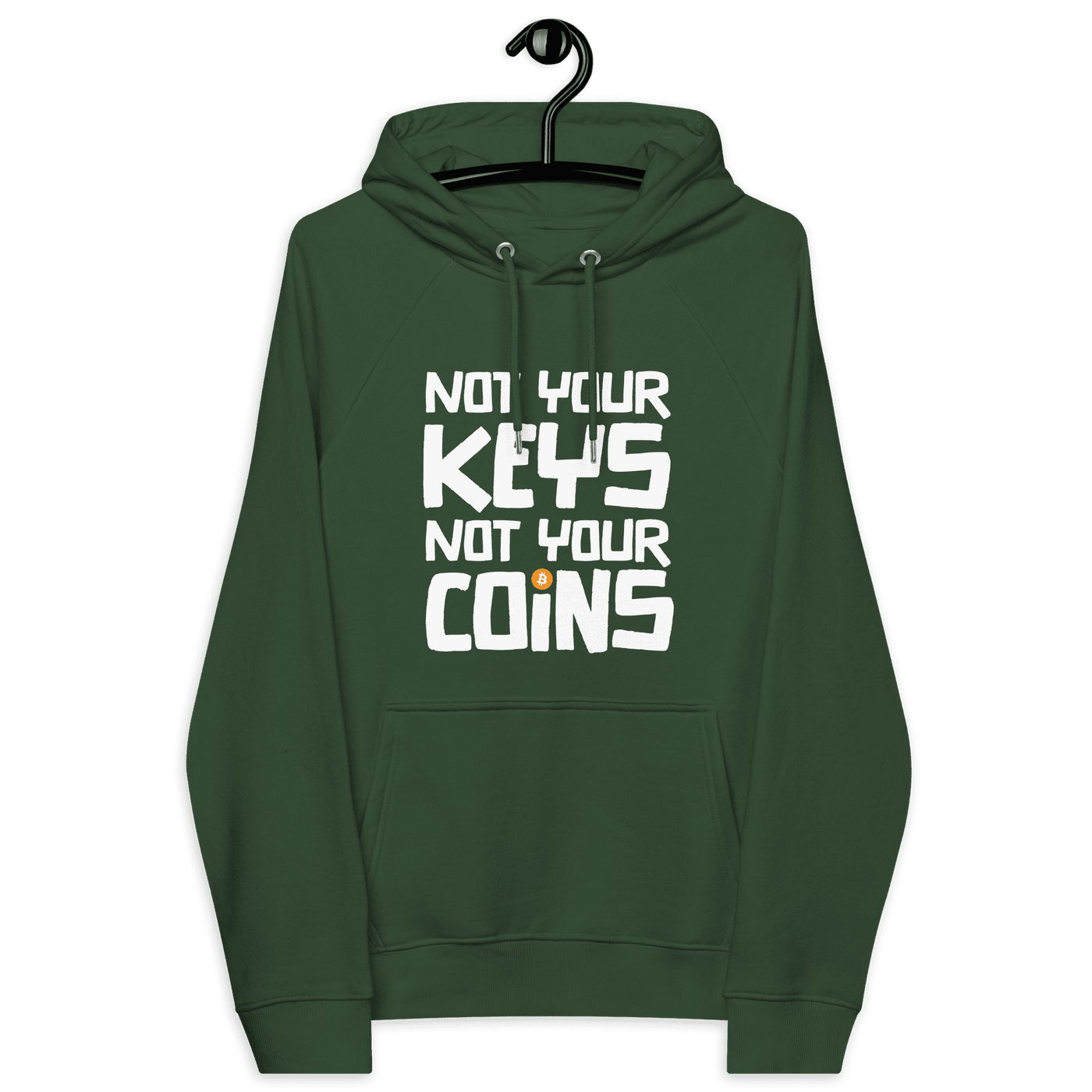 Not your Keys Not your Coins eco-friendly Bitcoin hoodie with certification logos