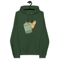 Escape from Fiat Madness eco-friendly certified Bitcoin hoodie with global financial freedom message