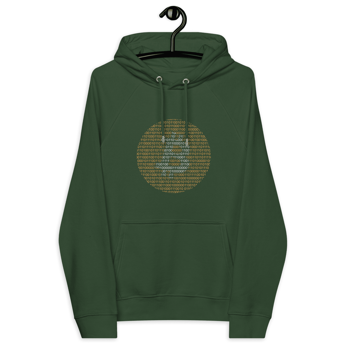 Eco-friendly Bitcoin Binary code hoodie with certification logos